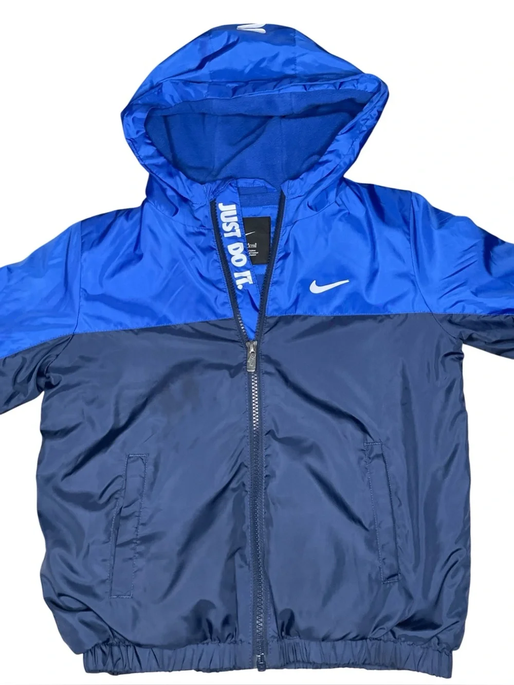 Nike Kids Blue and Navy Colorblock Fleece-Lined Hooded Fall Jacket-kids 7